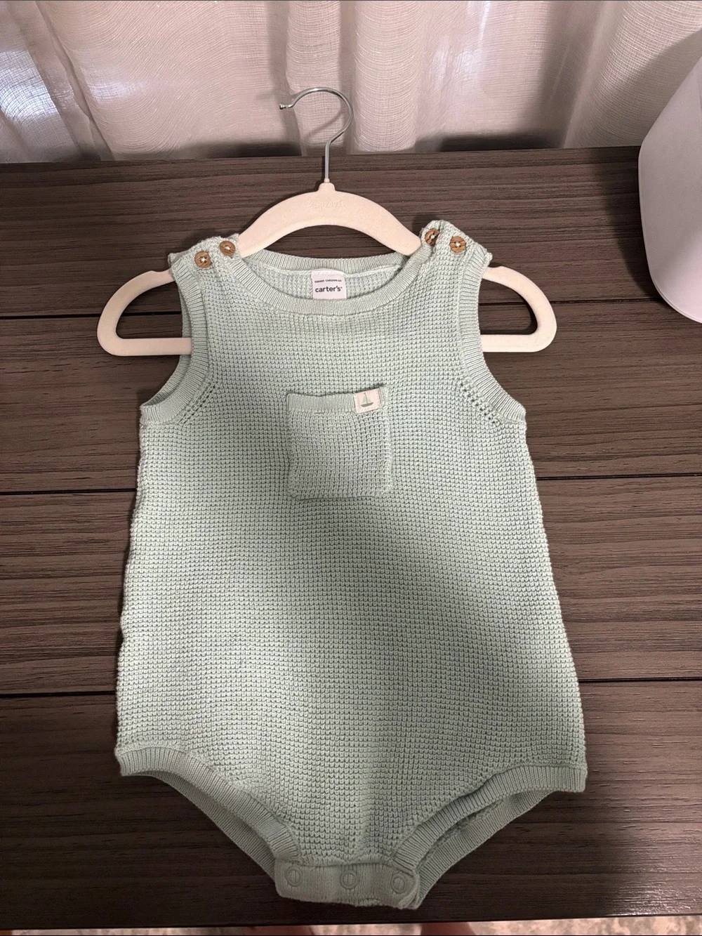 Carter's Light Mint Knit Sleeveless Baby Romper